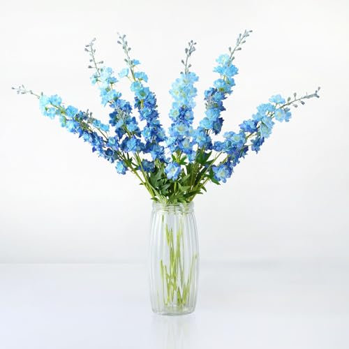 VYZXZAF Künstliche Blumen mit blauem Rittersporn, 83,8 cm langer Stiel, Seidenblume, hohe künstliche Rittersporn, fühlt sich echt an, für Bodenvasen, Zuhause, Küche, Innenbereich, Hochzeitsdekoration