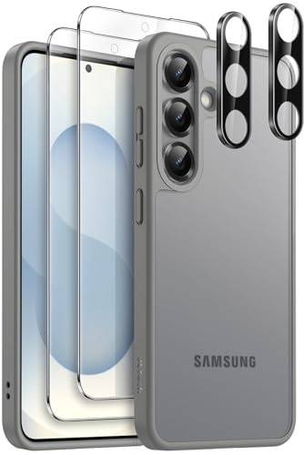 JETech 5 in 1 Matte Case for Samsung Galaxy S25 Plus, Silver Shadow | 2 Tempered Glass Screen Protectors, 2 Camera Lens Protectors, Translucent Back Protective Phone Cover