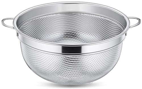UQMIQURA Passoire de cuisine en acier inoxydable de 20 cm avec poignées, passoire de cuisine micro-perforée pour pâtes, fruits, légumes, inoxydable et poli brillant, non toxique et passe au