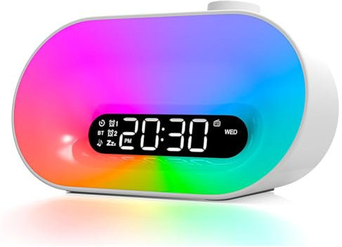 Ohulelks Reloj Despertador con Luz, Lámpara de Luz Solar Gradual, Máquina de Sonido con 10 Sonidos Relajantes, Radio FM, Luz