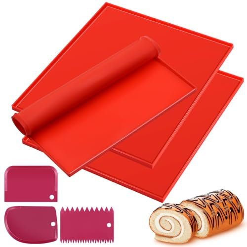 Silikon Backmatte, 3 Stück Backmatte Silikon Backofen Mit Rand, Dauerbackmatte Kommt Mit Drei Schabern，Antihaftbeschichtet, Rutschfest,Swiss Roll Cake Mat,Geeignet Zum Kochen, Backen, Kekse