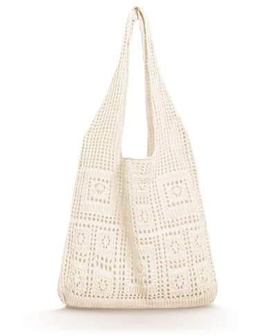 CharmBurst Borsa a tracolla minimalista in pizzo con design a nido d'ape, borsa da spiaggia e da spalla, leggera, pieghevole, grande capacità, adatta per le vacanze, donne, estate