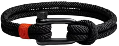 Acura-Styles Maritimes Herren Armband aus Segeltau, Paracord Armband Schwarz mit rotem Akzent, Stabiler Edelstahl Verschluss 20,5 cm Länge