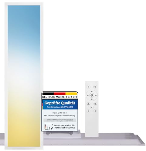 max K O M F O R T LED Deckenlampe mit Fernbedienung – Flach & Dimmbar 32W | Warmweiß bis Kaltweiß | LED Panel Deckenleuchte 100x25cm Wohnzimmerlampe 2510