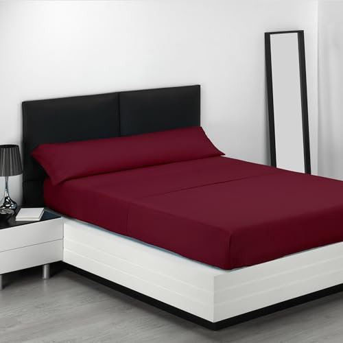 Sábanas 135x190 - Juego de Sábanas 3 Piezas - 100% Microfibra Suave y Transpirable - Sábana Bajera Ajustable, Encimera y Funda Almohada - Ropa de Cama Lisa y Elegante (Burdeos)