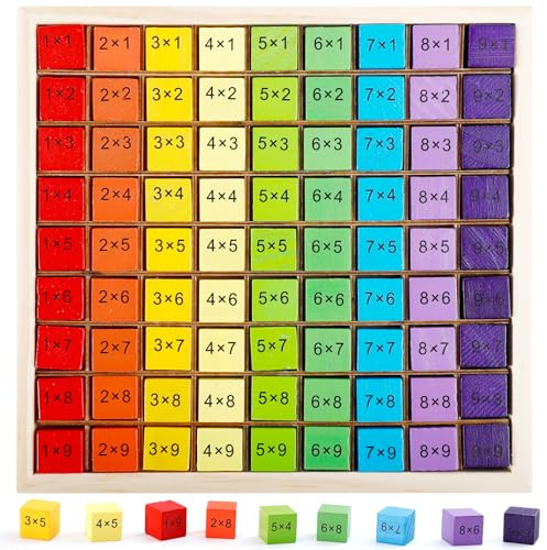 EOGRFW Multiplikationsbrett,1x1 Lernen Spiel,Montessori Multiplikationsbrett,Buntes Holz Lernspielzeug,Einmaleins Spiel für Grundschüler,hölzerne Mathe Lernbrett Spielzeug