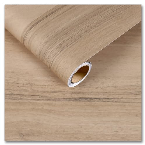 CRE8TIVE Papier Peint Bois Marron Clair Papier Adhesif pour Meuble Cuisine Vinyle Adhesif Bois Autocollant Papier Peint Cuisine Impermeable Salle de Bain Film Adhesif pour Meuble Armoire 30cm x 200cm