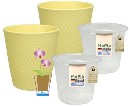 MePla - 2 Stück - Orchideenübertopf Harlekin ø 14 Vanille Pflanztopf Orchidee ø 12, hochwertiges Wohnambiente