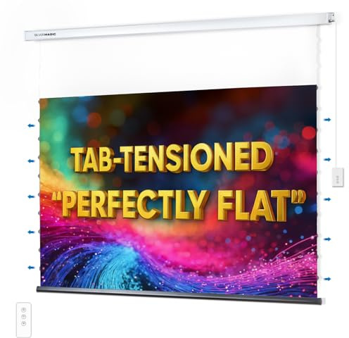 ALR Tensioned Motorized Projector Screen by SilverMagic - Tab Tensioned and Modern Design Gray Screen with White Aluminum case for Home Theater/Living Room/Patio/Office/Classroom - 150 inch 16:9