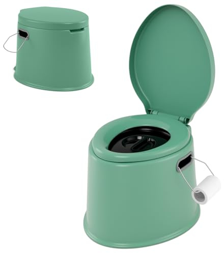 SPOTRAVEL 5L Portable Camping Toilet, Lightweight Travel Toilet | with Seat, Handle, Lid, Detachable Inner Bucket & Roll Holder, Outdoor Indoor Emergency Travel Potty Loo for Hiking Fishing