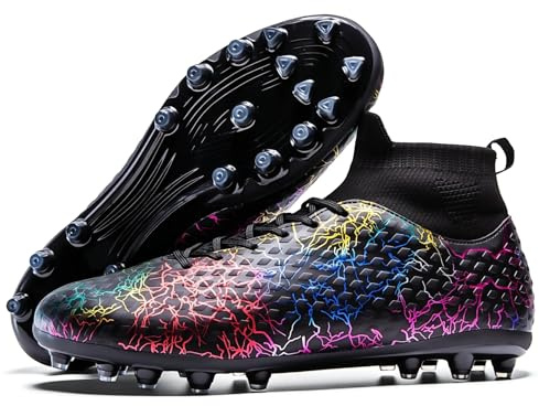 RieatDay Soccer Cleats Mens Womens High-top Football Cleats Youth Lightweight Training Soccer Shoes Adult Outdoor Tacos de Futbol para Hombre, Black, 11 Men