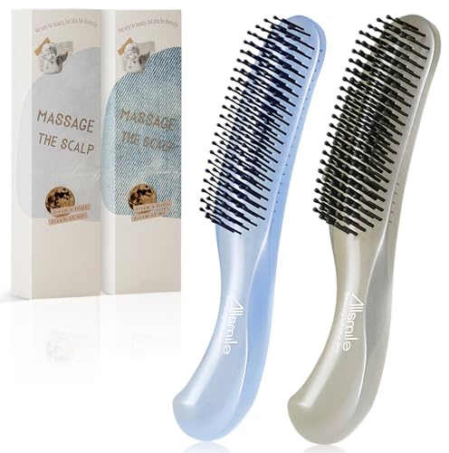 Flintronic 2PCS Detangler Haarbürste, Massagebürste Zweistufige Borsten Entwirrbürste, Sanftes Reduzieren Haarbruch & Ziehen Bürste, Tragbar, Kopfmassage, Mit Ergonomischem Griff