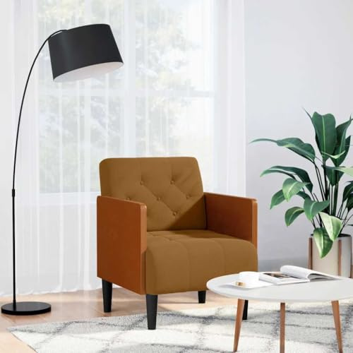 SKTQYQO Einzelsessel mit Armlehnen aus braunem Samt, 55 cm, weicher Sitz mit Schaumstoff und Federn, stabile Struktur aus Sperrholz für Wohnzimmer oder Arbeitszimmer, modernes Design