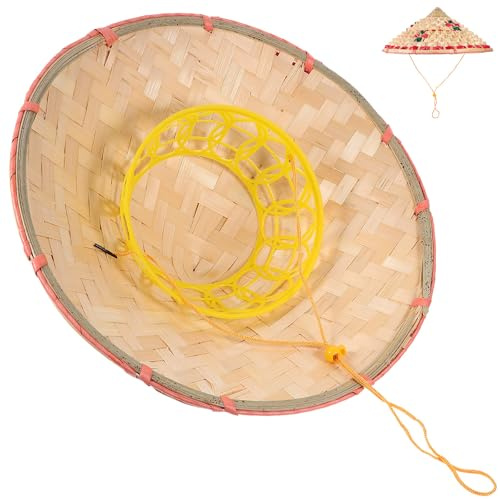 VOSAREA Chapeau Chinois Tissé en Bambou 36 CM Accessoire Cosplay Oriental Léger et Respirant Casquette Conique pour Garçon et Filles Fournitures Déguisement Scène et Fête