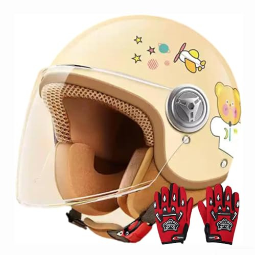 Casco da moto per bambini, casco da bici e scooter per bambini, casco jet con visiera parasole, casco da scooter per ragazze, casco da ciclomotore per ragazzi dai 3 ai 15 anni 4,48~55cm