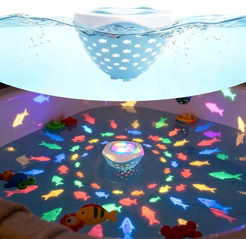 cambk Waterproof Bathtub Light for Kids, Battery Operated Fish Bath Lights for Tub & Bath Time, Color Changing Mood Lighting with Fish World Light Show