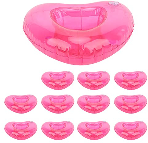 Portavasos Inflable en Forma de corazón, portavasos Reutilizable para Flotador de Piscina, 12 Piezas de Accesorios de natación de Verano con Material de PVC para Fiestas