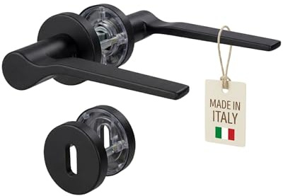 Gedotec Türgriff Set ONDA für Innentüren aus Metall, Rosettengarnitur BB Buntbart Schwarz, Türklinke für Zimmertür, Drückergarnitur runde Rosette für Türstärke 35 bis 47 mm