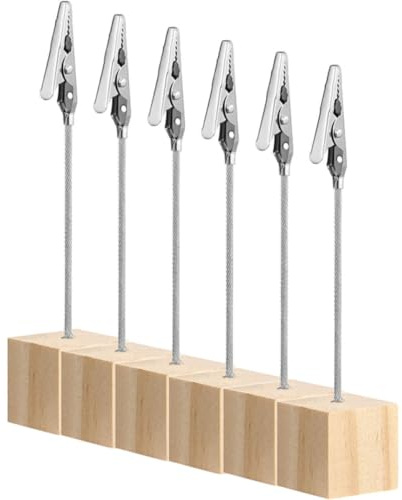balacoo 6 Stück Holz Metall Fotoclips Tischkartenhalter Multifunktionaler Notizhalter Khaki für Schreibtischdekoration