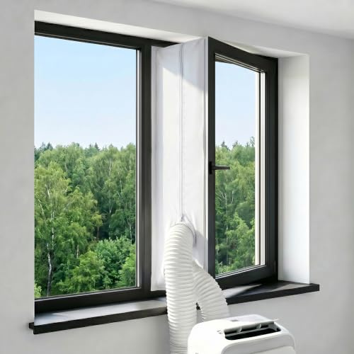 MYCARBON 400cm Kit de Calfeutrage Fenêtre pour Climatiseur Mobile et Sèche-Linge, Joint de Fenêtre Tissu de Calfeutrage Clim, Universel, Installation Facile, sans Perçage, Économie d’énergie