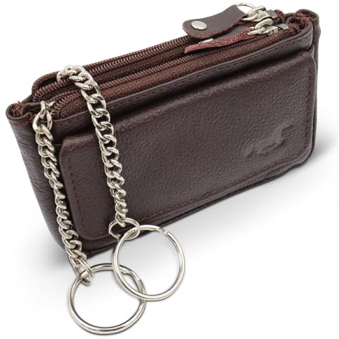Safekeeper Schlüsseletui Leder Klein - Schlüsseltasche mit Reißverschluss Damen und Herren, Mini Schlüsselmäppchen für Autoschlüssel - Dunkelbraun