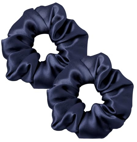 Lilysilk Dam, 100 % mullbärssilke, hårsnoddar, scrunchies-hårband för alla hårtyper och tillstånd för att förhindra kluvna toppar brott och håravfall, mörkblå, 2 stycken