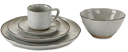 LOBERON Geschirr 30er Set Biarré, grau | Handgetöpferte Optik, Steinzeug, Komplettset für 6 Personen