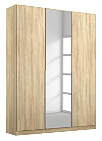 Rauch Möbel Alabama, Kleiderschrank für Schlafzimmer, Kinderzimmer, Wohnzimmer, Garderobe, Flur, 3-türig, Spiegel, mit Zubehör Premium, Farbe Eiche Sonoma, Holz, Breite 136 cm
