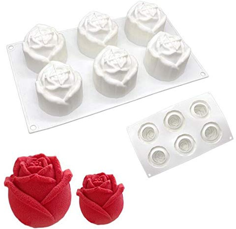 Mousse-Kuchenform Silikon Backform - 3d backformen DIY Mold, 6 Löcher Rosen in Bud