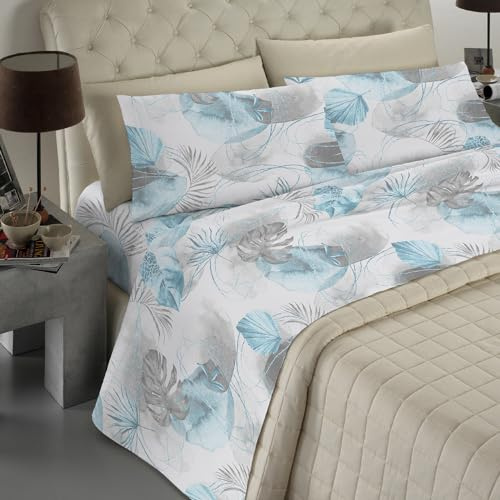 Banzaii - Completo Lenzuola Singolo In Microfibra Made In Italy Con Angolo h 30 cm Gloria Azzurro