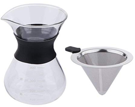 Tubayia Cafetière en verre avec filtre à café en acier inoxydable Pour Over (200 ml)