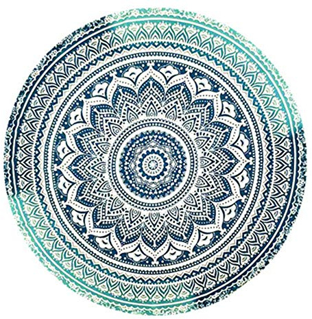 Serviette de Plage Ronde Boho Couverture de Plage Mandala Tapis de Yoga Rond Nappe en Tissu de méditation Pique-Nique Tapis Fait à la Main, 150 * 150 CM