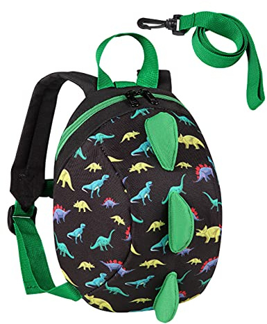 VASCHY Mini Toddler Backpack with Rein, Ultra Lightweight Bag Cute Backpack for Little Boys and Girls Tiny Daycare Backpack with Chest Strap（Dinosaur）