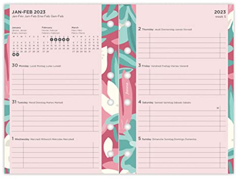 Filofax Taschenkalender, illustriert, floral, 1 Woche auf 2 Seiten (mehrsprachig) 2023