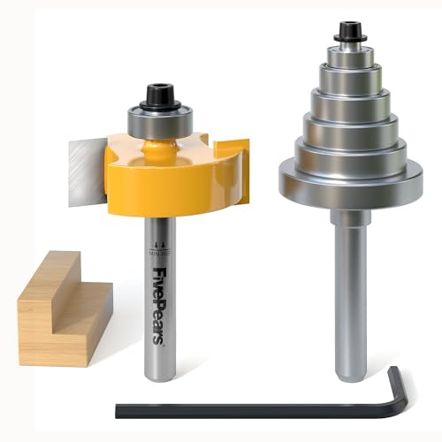 Fivepears 1/4 Inch Shank Rabbet Router Bit with 6 Bearings Set, Rabbeting Router Bit can Interchangeable and Adjustable Multi Depths Cutter 1/8, 1/4, 5/16, 3/8, 7/16, 1/2 …