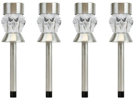 Solar Stake Lights Outdoor Pack of 4, Colour Changing Crystal Solar Garden Stake Lights, Waterproof Solar Powered Pathway & Border Spike Lights