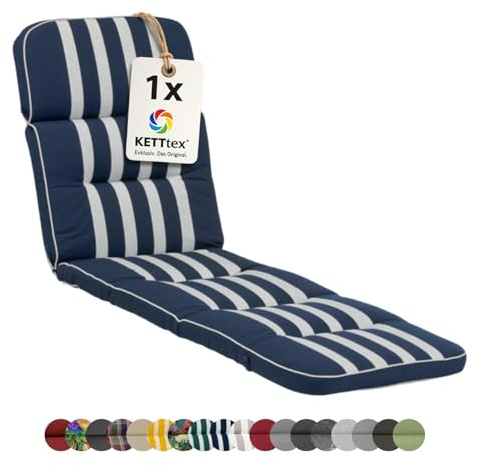 KETTtex EXKLUSIV Auflage Rollliege blau gestreift I Gartenliege Polster 200x65x9cm I hochwertige & Pflegeleichte Liegenauflage I Wetter- & formbeständige Liegen-Auflage I KTH3 Liegestuhlauflage