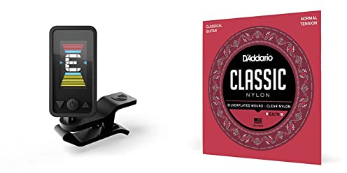 Planet Waves PW-CT-17BK - Afinador, Negro & Cuerdas Guitarra Española | Cuerdas de Guitarra Española | Cuerdas para Guitarra Española | EJ27N Juego de Cuerdas para Guitarra Clásica de Nylon