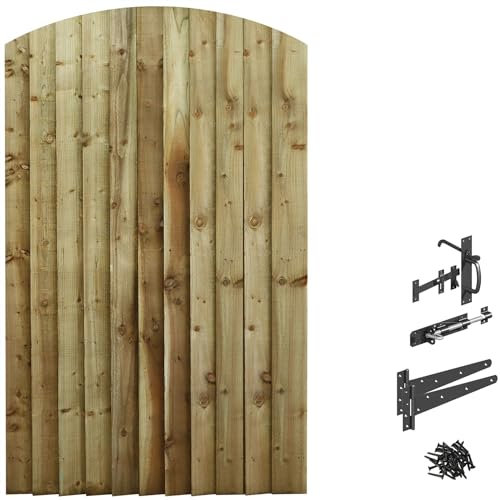 Bespoke Custom Made To Measure UPTO HEIGHT: 6ft (180cm High) Feather Edge Fully Framed Arch Top Pathway Garden Pedestrian Gate [Width Between 90CM to 105CM With Suffolk Latch Hinge Pack