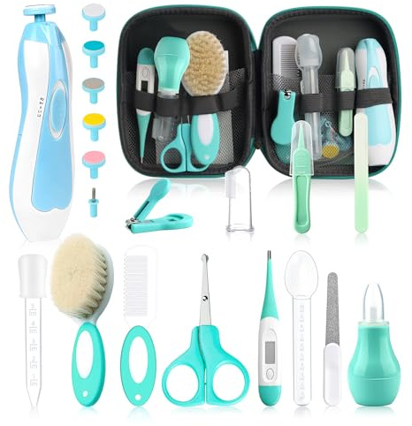 Baby Grooming kit, 25 st spädbarn säkerhetsvård set med hårborste kam nagelklippare näsasal aspirator, baby nödvändigheter kit för nyfödda grön