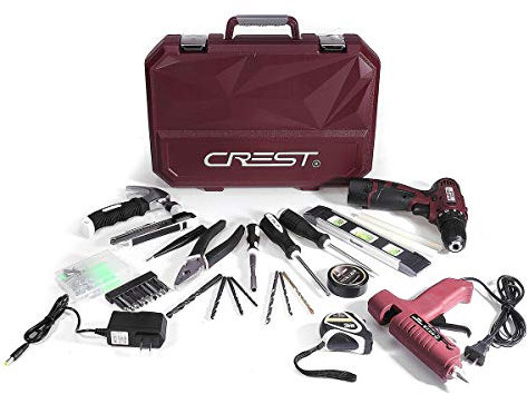 Profesional rojo 12V litio eléctrico taladro eléctrico conjunto con caja de herramientas de plástico