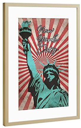 artboxONE Poster mit Rahmen Gold 45x30 cm NYC Statue of Liberty von sommersbilder - gerahmtes Poster