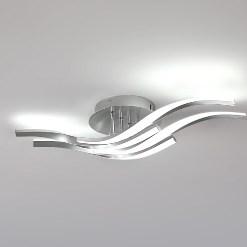 Toolight Moderne LED Deckenleuchte, 60cm Wellenförmige Deckenlampe Creative 4-Flammige, 32W 3600LM Aluminium Deckenbeleuchtung LED Kaltweiß 6500K für Schlafzimmer Küche Flur Wohnzimmer, Silber