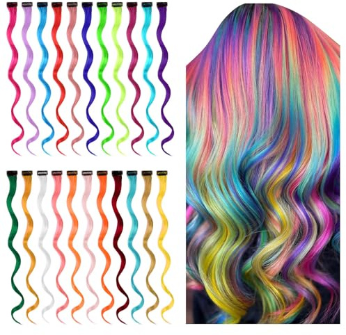 Aomig Haarverlängerung, bunt, 22 Stück, Extensions für Frauen, Mädchen, Party, Festival, Cosplay, 55 cm