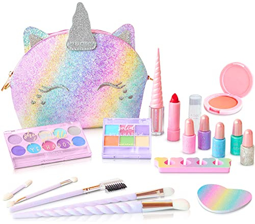 Kids Real Makeup Kit for Girls: No Talc, Washable Make Up Set with Unicorn Purse - Toy Gift for Little Girls & Toddlers Age 3 4 5 6 7 8 9 10 11 12 Years Old - Pretend Play Birthday Gifts