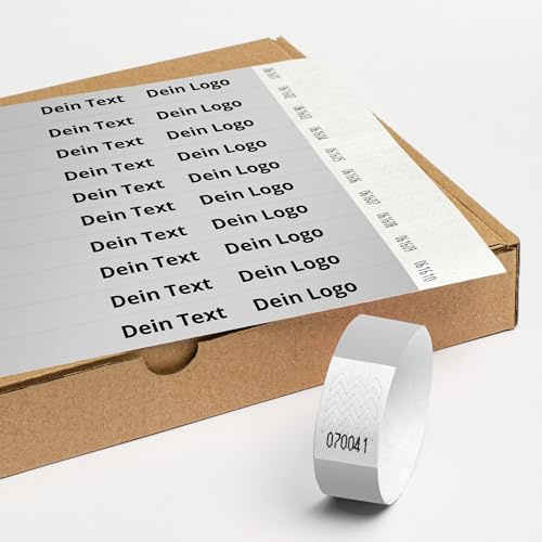 Personalisierbar Einlassbänder aus Tyvek 100 Stück - 19x255 mm Silber | Mit Aufdruck oder Logo, Events, starke Klebstoffbindung, Antiallergen - Selbstklebend und Wasserdicht Festival Armbänder