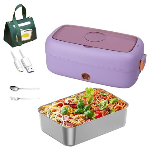 MeLtor Scaldavivande Elettrico Portatile Adatto per Portatili da 110 V/12 V/24 V, Porta Pranzo Riscaldabile Isolamento Termico di Lunga Durata Alimentato Tramite USB, Portavivande Termico,Purple