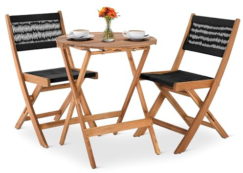Raburg Lanzarote Balkon-Sitzgruppe, 1 Tisch, 2 Stühle, Akazie/Schwarz | Set mit 1 Tisch und 2 Stühlen, Akazienholz, klappbar, wetterfest, für Garten, Balkon und Terrasse