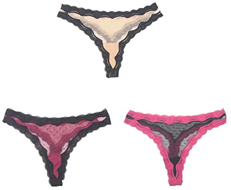 Sexy T Thong for Women - Women's Mesh Thong Lace Panties Underwear Sexy Low Waist Transparent G-Strings Bikini Underpants Soft Lingerie Briefs,3-Pack,Yellow/Black/Red,S