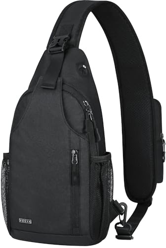Voova Sling Bag Crossbody Backpack for Men Women, Waterproof Small Chest Shoulder Cross Body Bag Travel Hiking Casual Daypack, Black